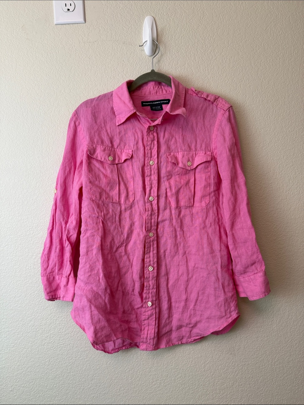 Ralph Lauren Sport 100%‎ Pink Linen Button-Front Shirt Size 8